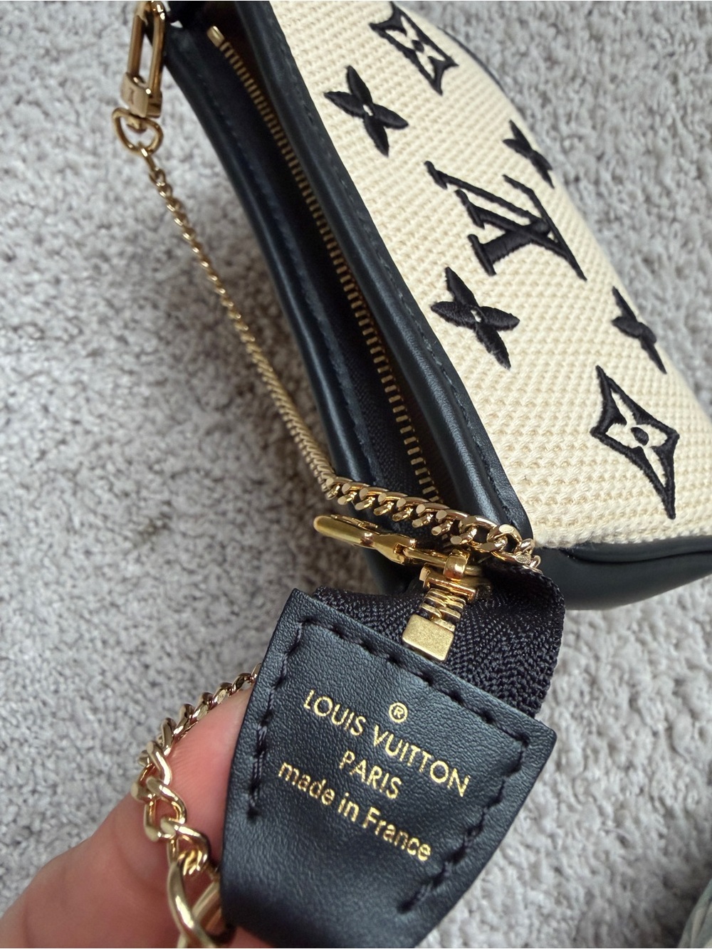 Louis Vuitton Beige and Black Crochet Mini Shoulder Bag with Gold Chain - Picture 2 of 2
